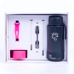Black Dual-Lid Steel Bottle With Straw (34oz) - Smart Flask