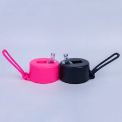 Black Dual-Lid Steel Bottle With Straw (34oz)