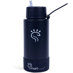Black Dual-Lid Steel Bottle With Straw (34oz) - Smart Flask