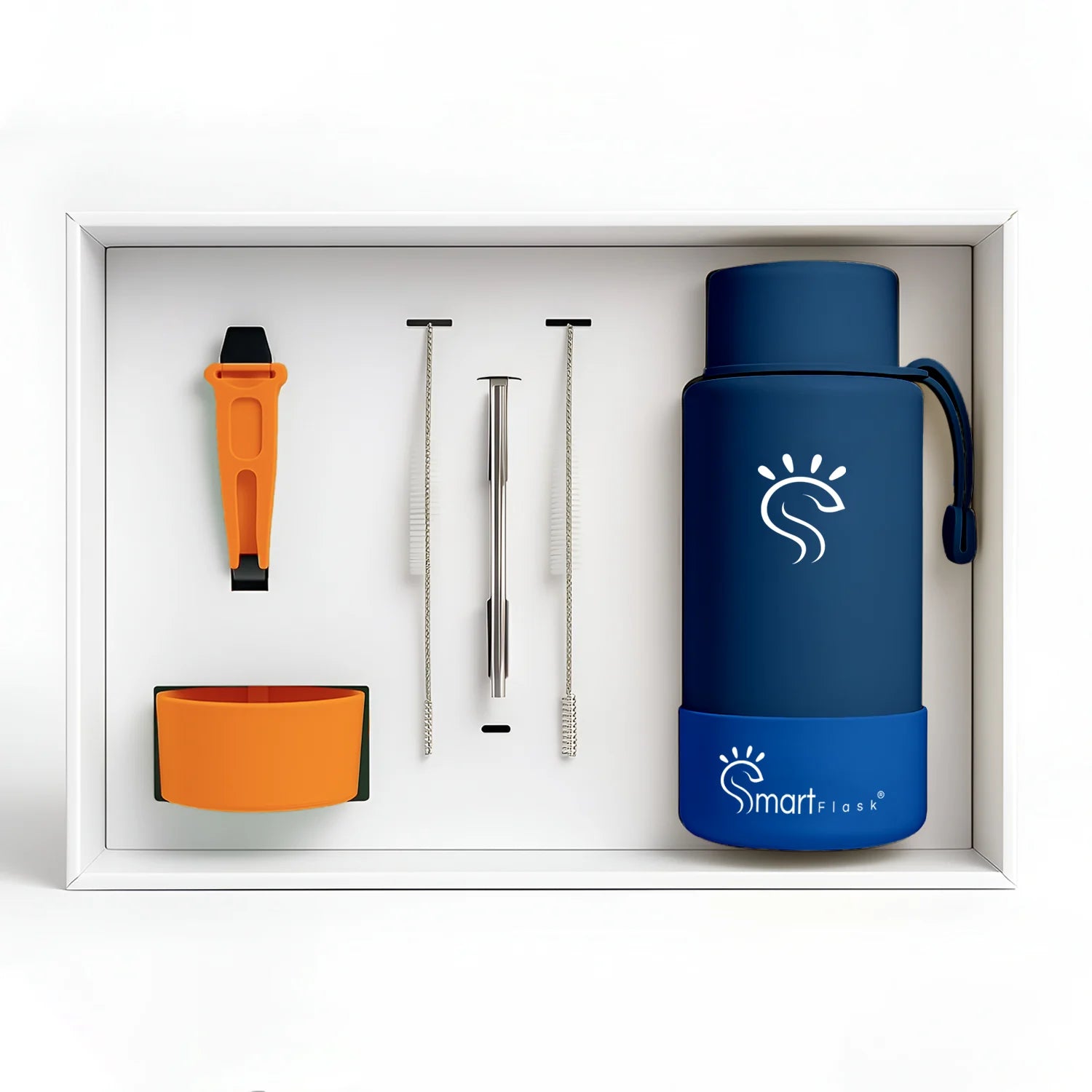 Blue Dual-Lid Steel Bottle With Straw (34oz) - Smart Flask