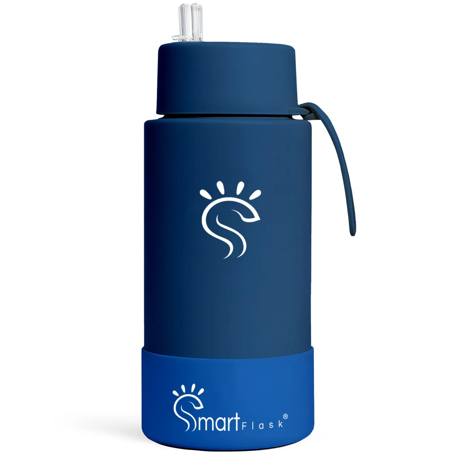 Blue Dual-Lid Steel Bottle With Straw