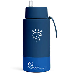 Blue Dual-Lid Steel Bottle With Straw