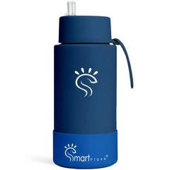 Blue Dual-Lid Steel Bottle With Straw