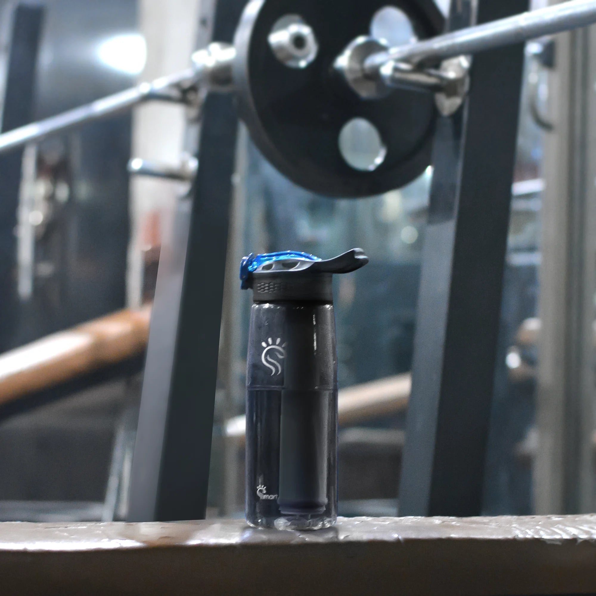 Charcoal Black Smart filter Bottle in Gym