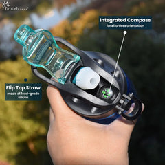 Filtered water bottle with compass and straw