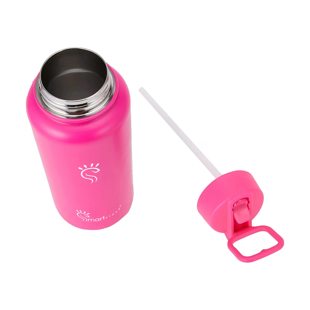 Neon Pink Smart Reusable Water Bottle with Open Cap