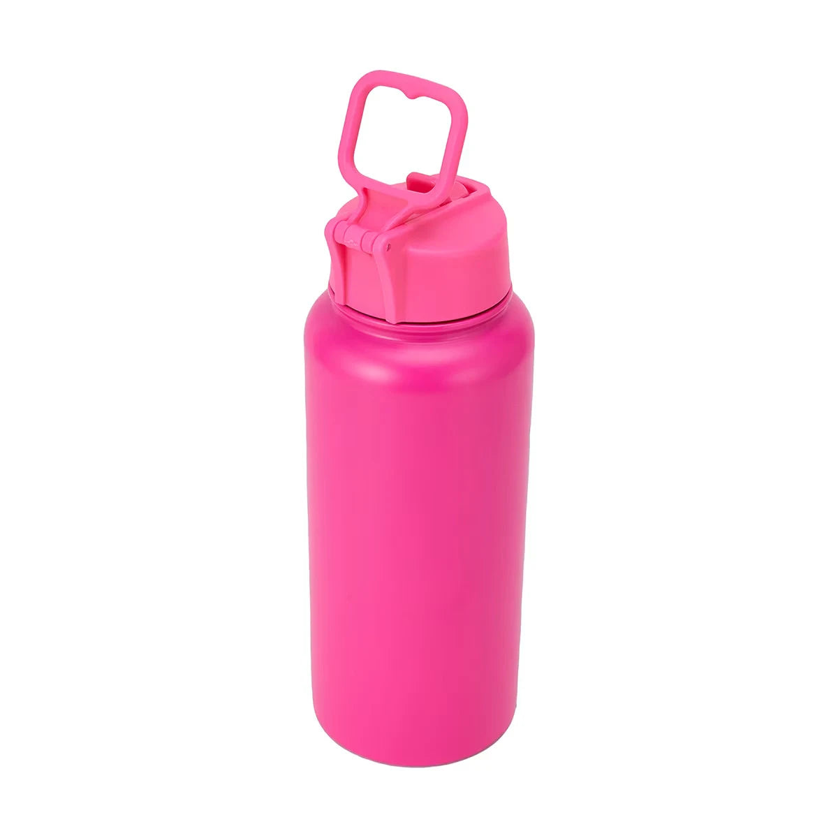 Neon Pink Smart Reusable Water Bottle with Straw Backside