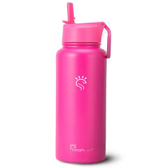 Neon Pink Smart Reusable Water Bottle with Straw