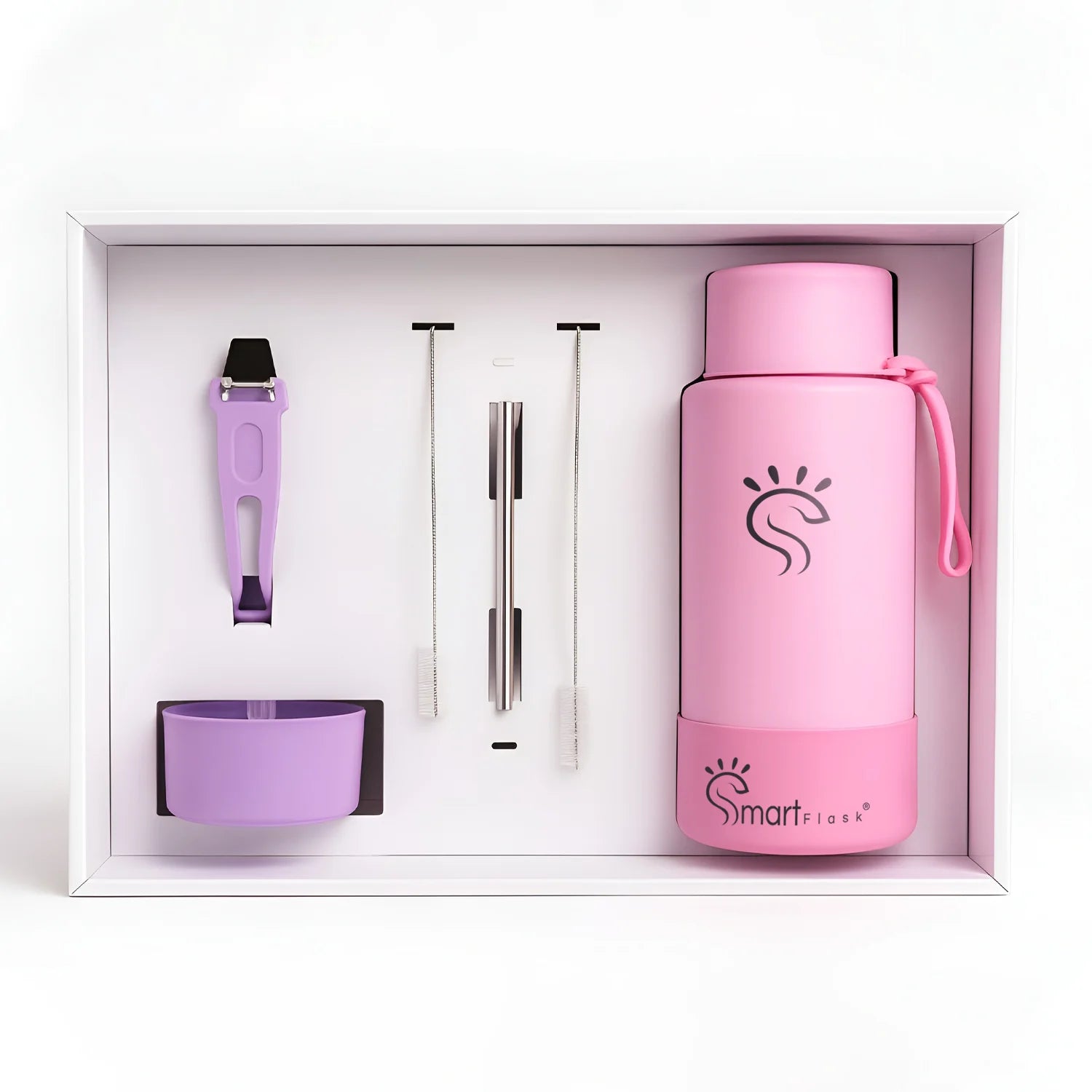 Pink Dual-Lid Steel Bottle With Straw (34oz) - Smart Flask