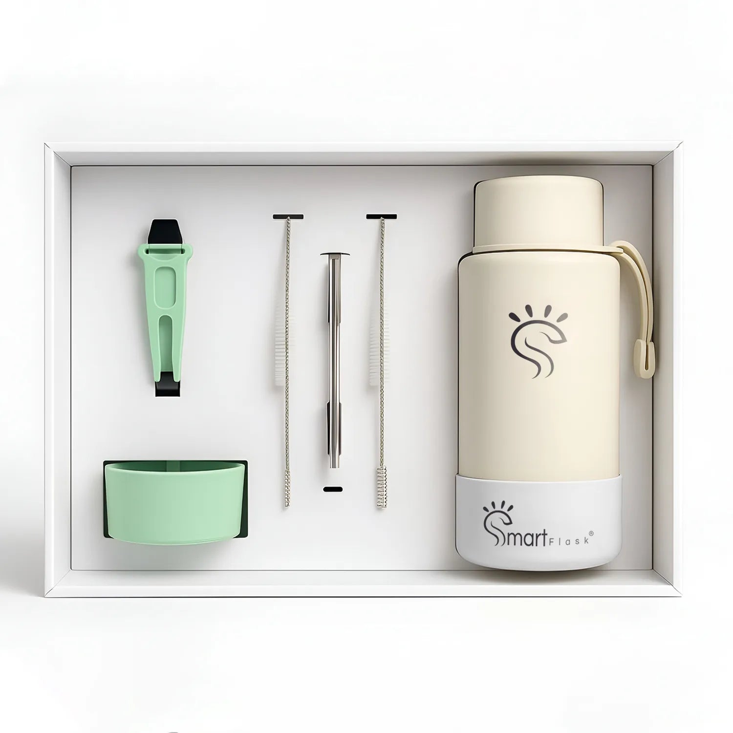 White Dual-Lid Steel Bottle With Straw (34oz) - Smart Flask