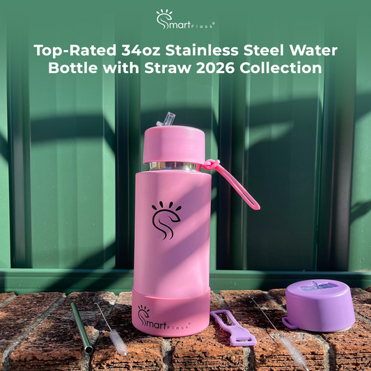 Top-Rated 34oz Stainless Steel Water Bottle with Steel Straw | 2026 Collection