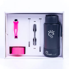 Black Dual-Lid Steel Bottle With Straw (34oz)