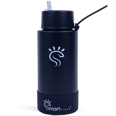 Black Dual-Lid Steel Bottle With Straw (34oz)