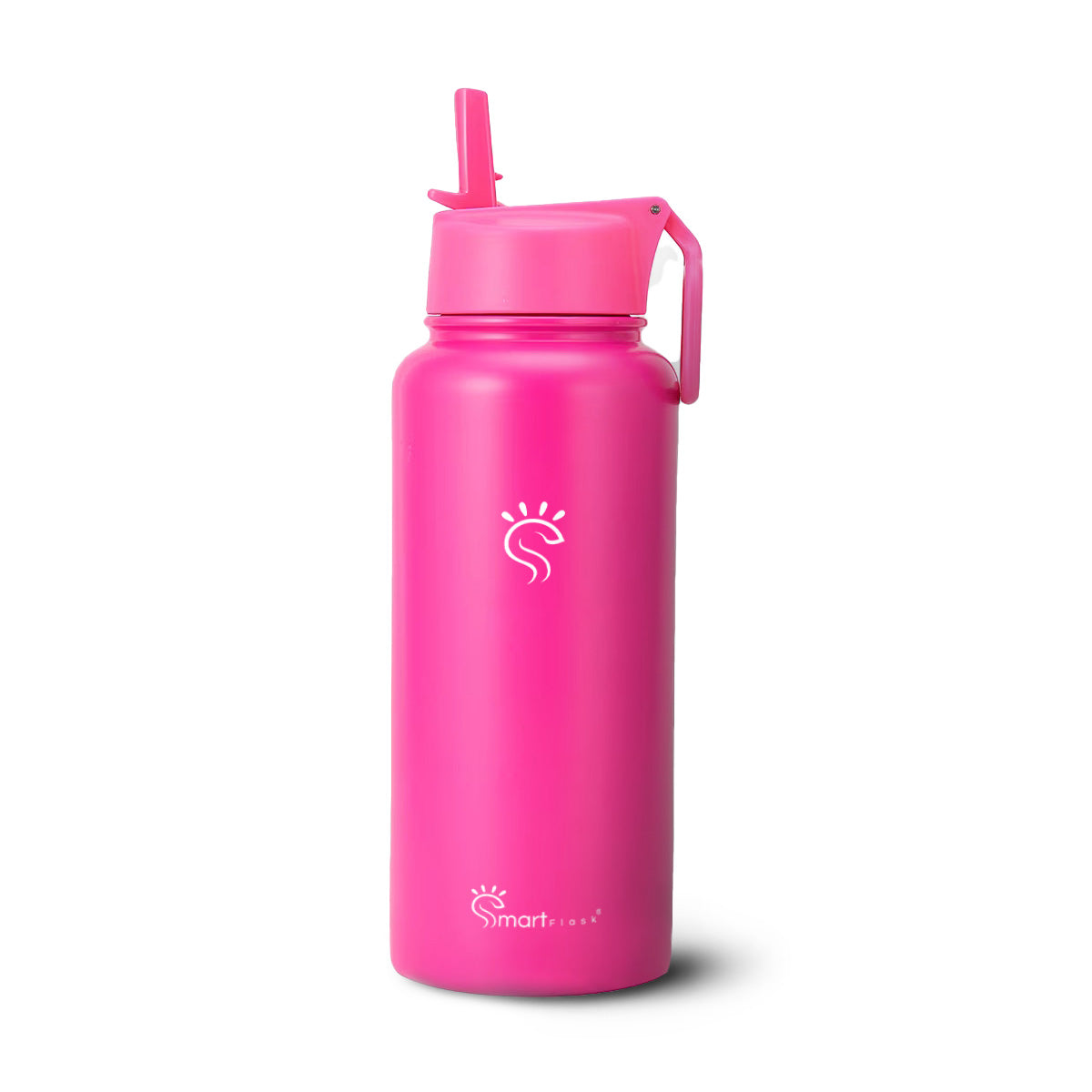 Neon Pink Smart Reuseable Water Bottle with Straw